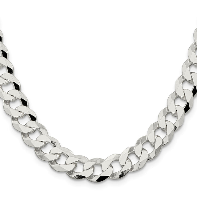 925 White Gold 10.6 mm Curb Chain Necklace, Polished