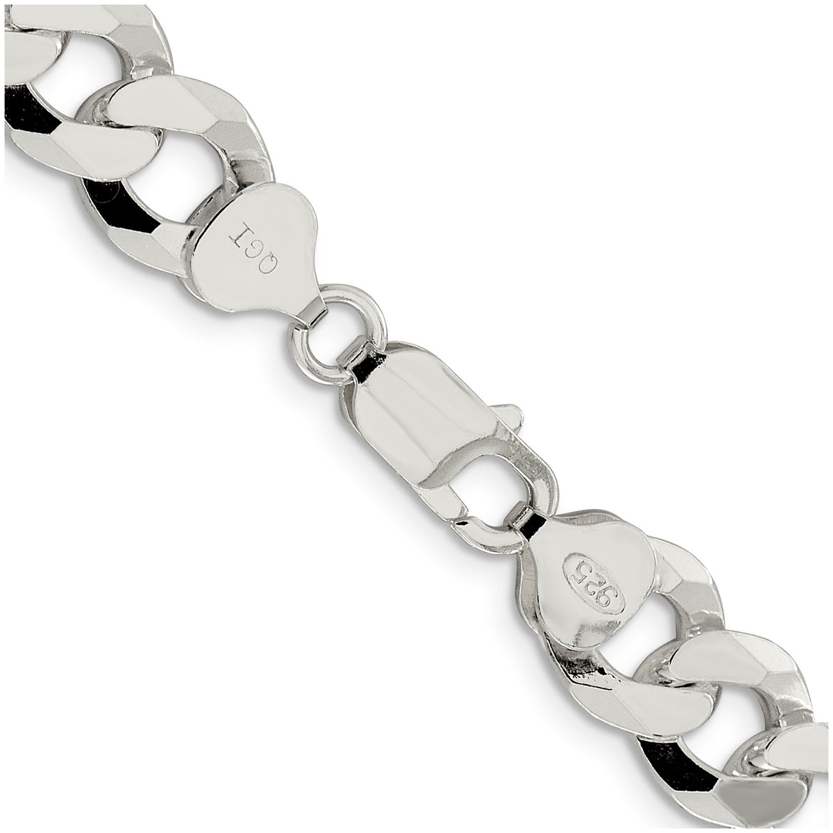 925 White Gold 10.6 mm Curb Chain Necklace, Polished alternate angle