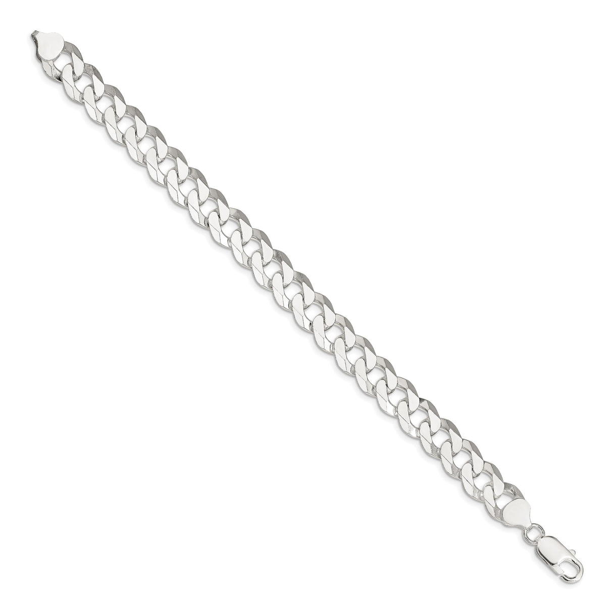 925 White Gold 10.6 mm Curb Chain Bracelet, Polished