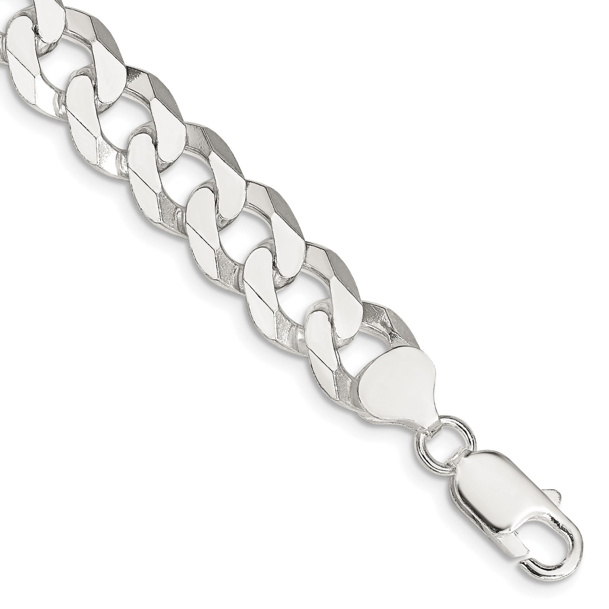 925 White Gold 10.6 mm Curb Chain Bracelet, Polished shown for scale