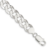 925 White Gold 10.6 mm Curb Chain Bracelet, Polished shown for scale