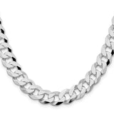 925 White Gold 10.6 mm Curb Chain Necklace, Polished