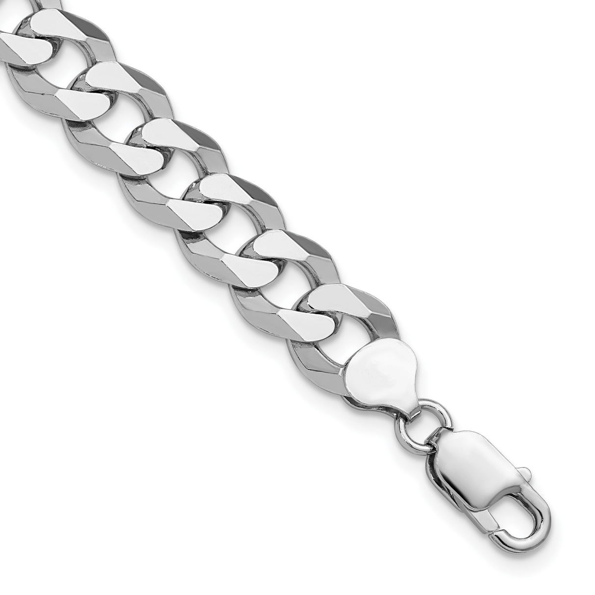 925 White Gold 10.6 mm Curb Chain Anklet, Polished detail view