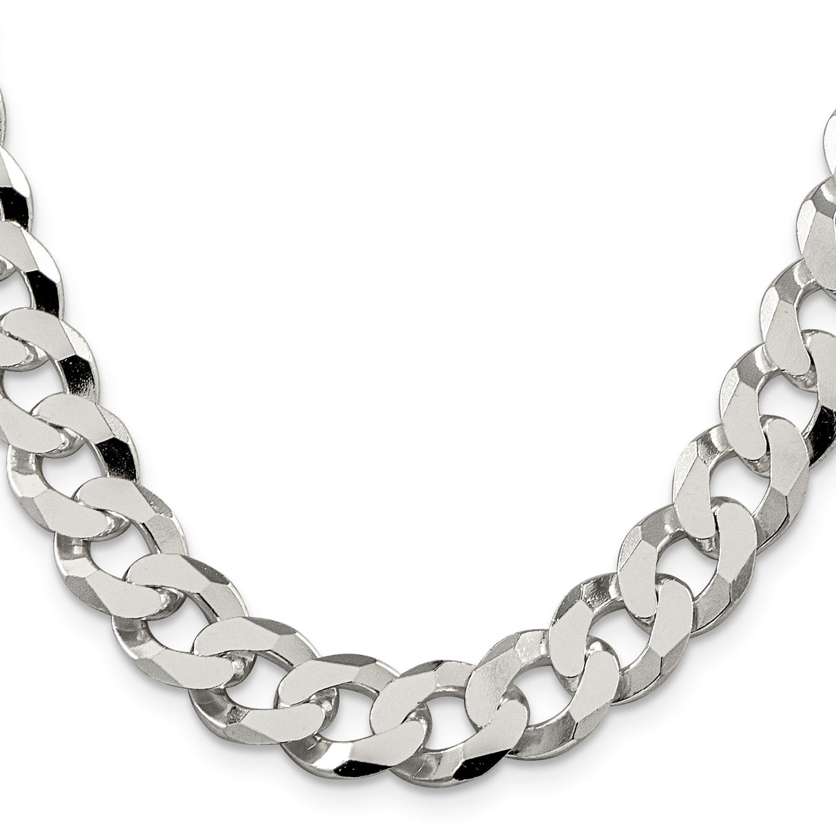 925 White Gold 12.3 mm Curb Chain Necklace, Polished