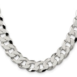 925 White Gold 12.3 mm Curb Chain Necklace, Polished