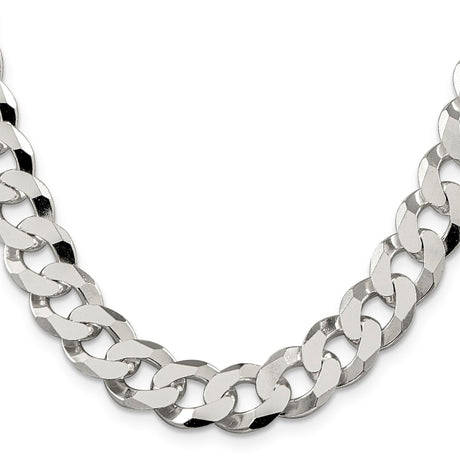 925 White Gold 12.3 mm Curb Chain Necklace, Polished