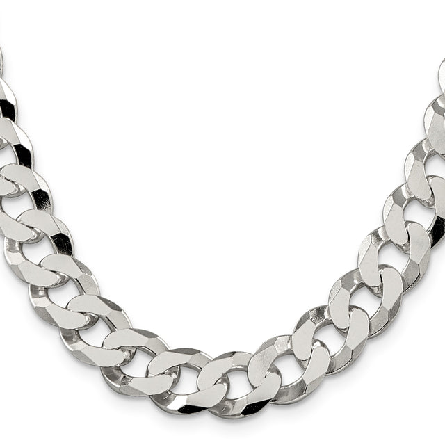 925 White Gold 12.3 mm Curb Chain Necklace, Polished