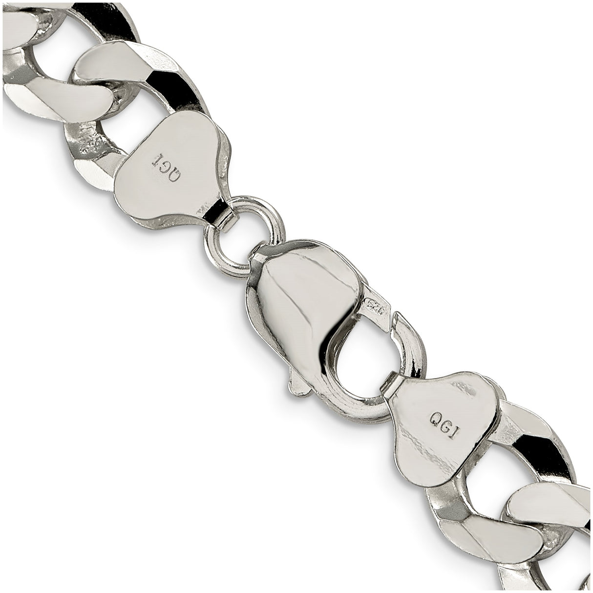 925 White Gold 12.3 mm Curb Chain Necklace, Polished alternate angle