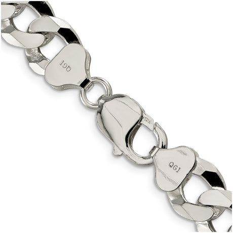 925 White Gold 12.3 mm Curb Chain Necklace, Polished alternate angle