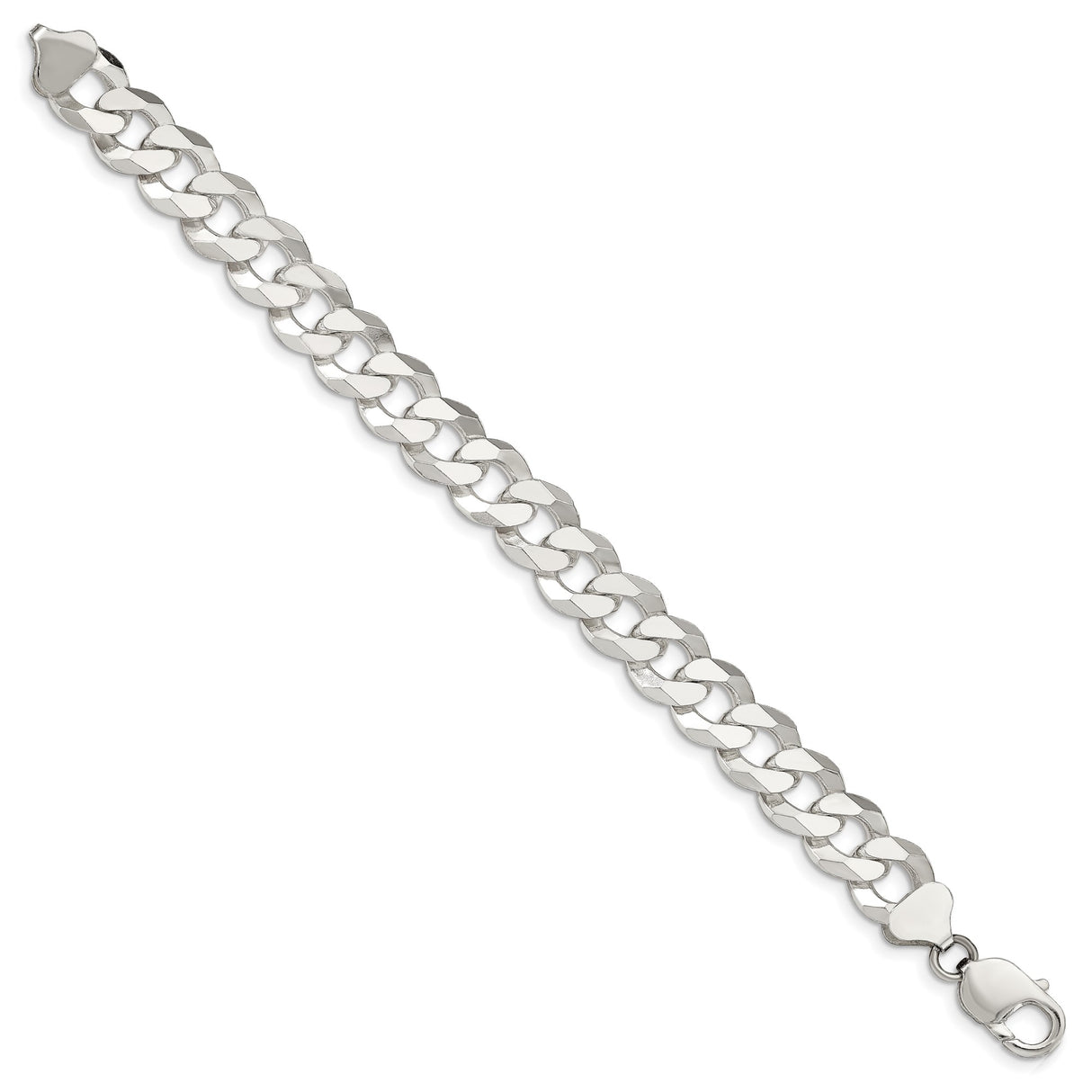 925 White Gold 12.3 mm Curb Chain Anklet, Polished
