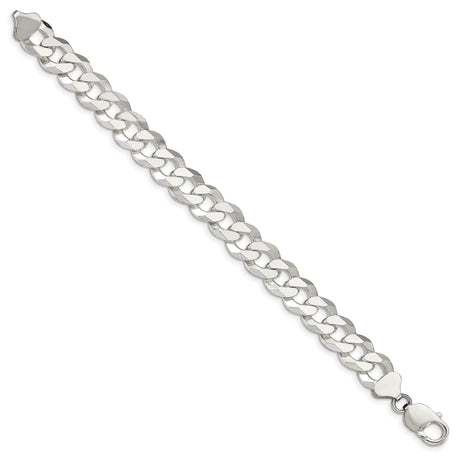 925 White Gold 12.3 mm Curb Chain Anklet, Polished