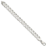 925 White Gold 12.3 mm Curb Chain Bracelet, Polished