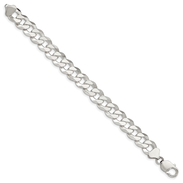 925 White Gold 12.3 mm Curb Chain Bracelet, Polished
