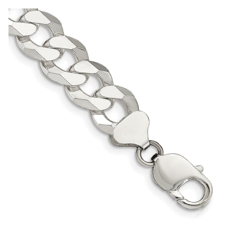 925 White Gold 12.3 mm Curb Chain Anklet, Polished shown for scale