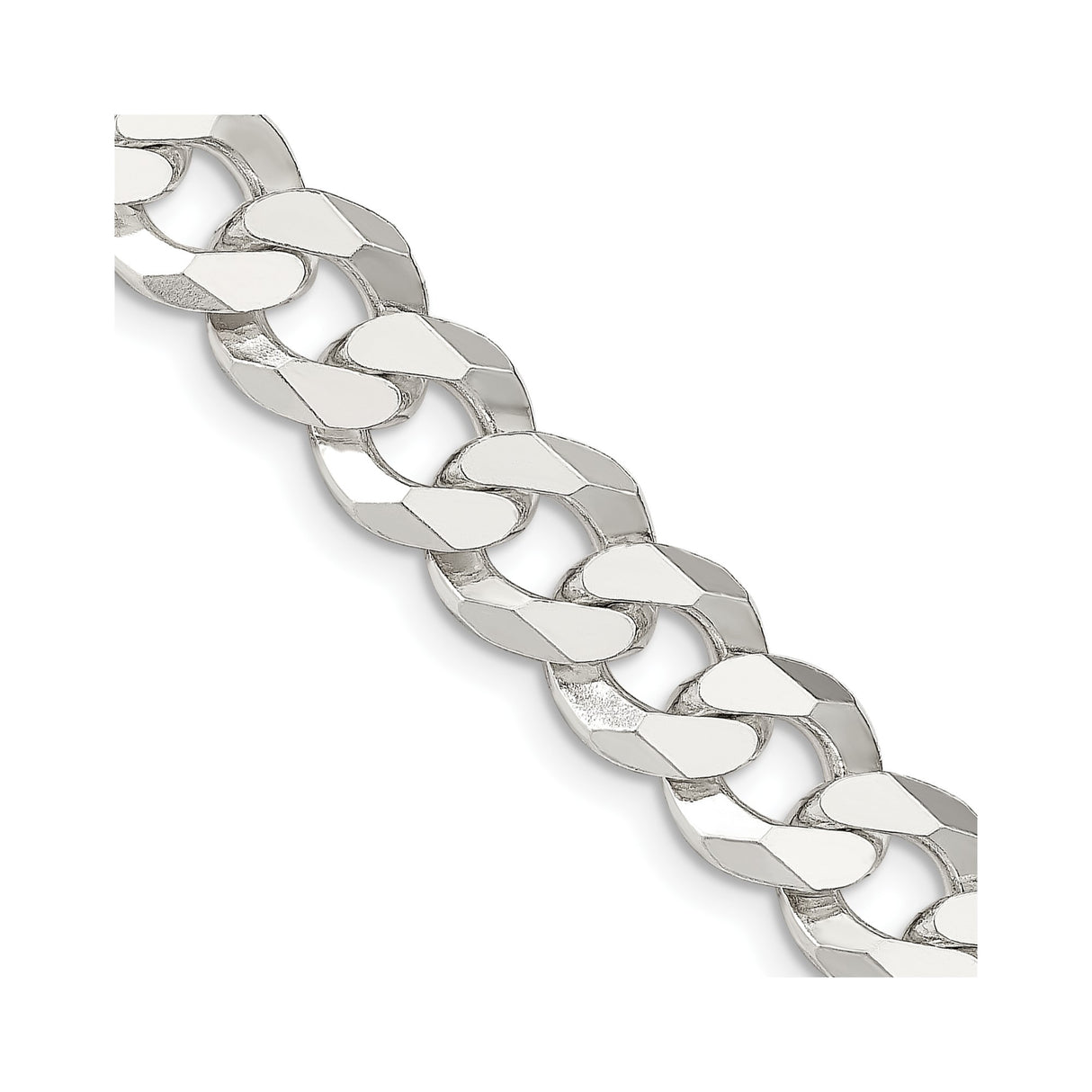 925 White Gold 12.3 mm Curb Chain Necklace, Polished detail view