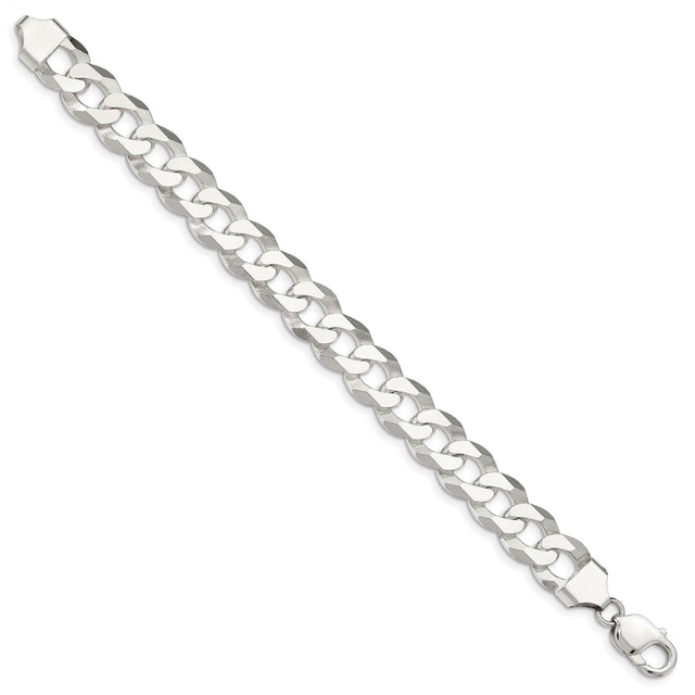 925 White Gold 13 mm Curb Chain Anklet, Polished