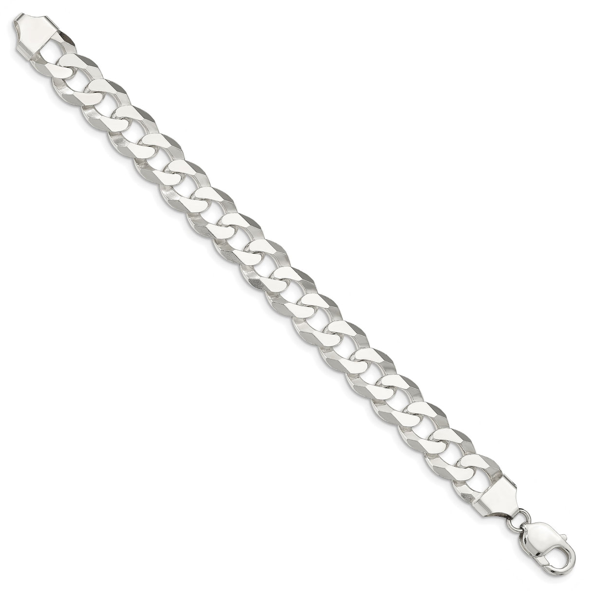 925 White Gold 13 mm Curb Chain Bracelet, Polished
