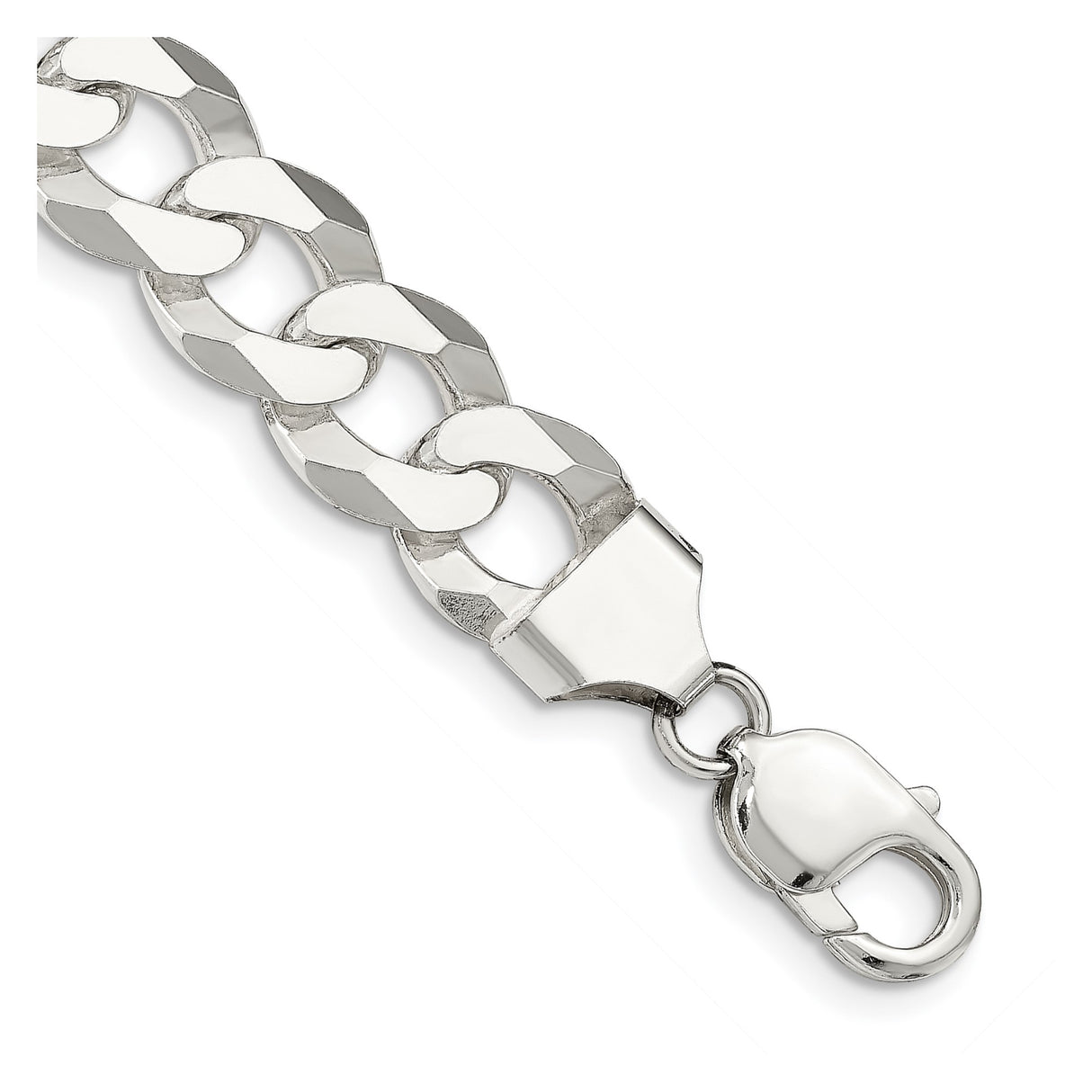 925 White Gold 13 mm Curb Chain Anklet, Polished shown for scale