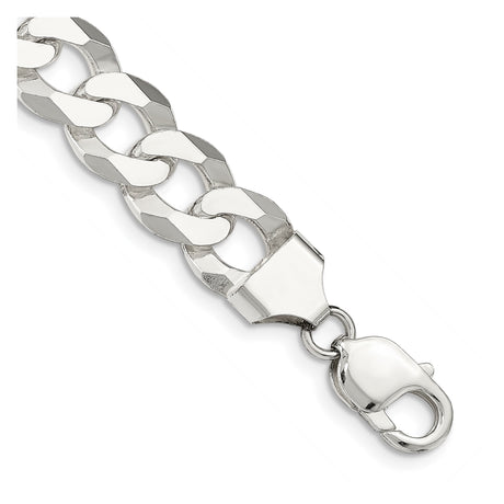 925 White Gold 13 mm Curb Chain Bracelet, Polished shown for scale