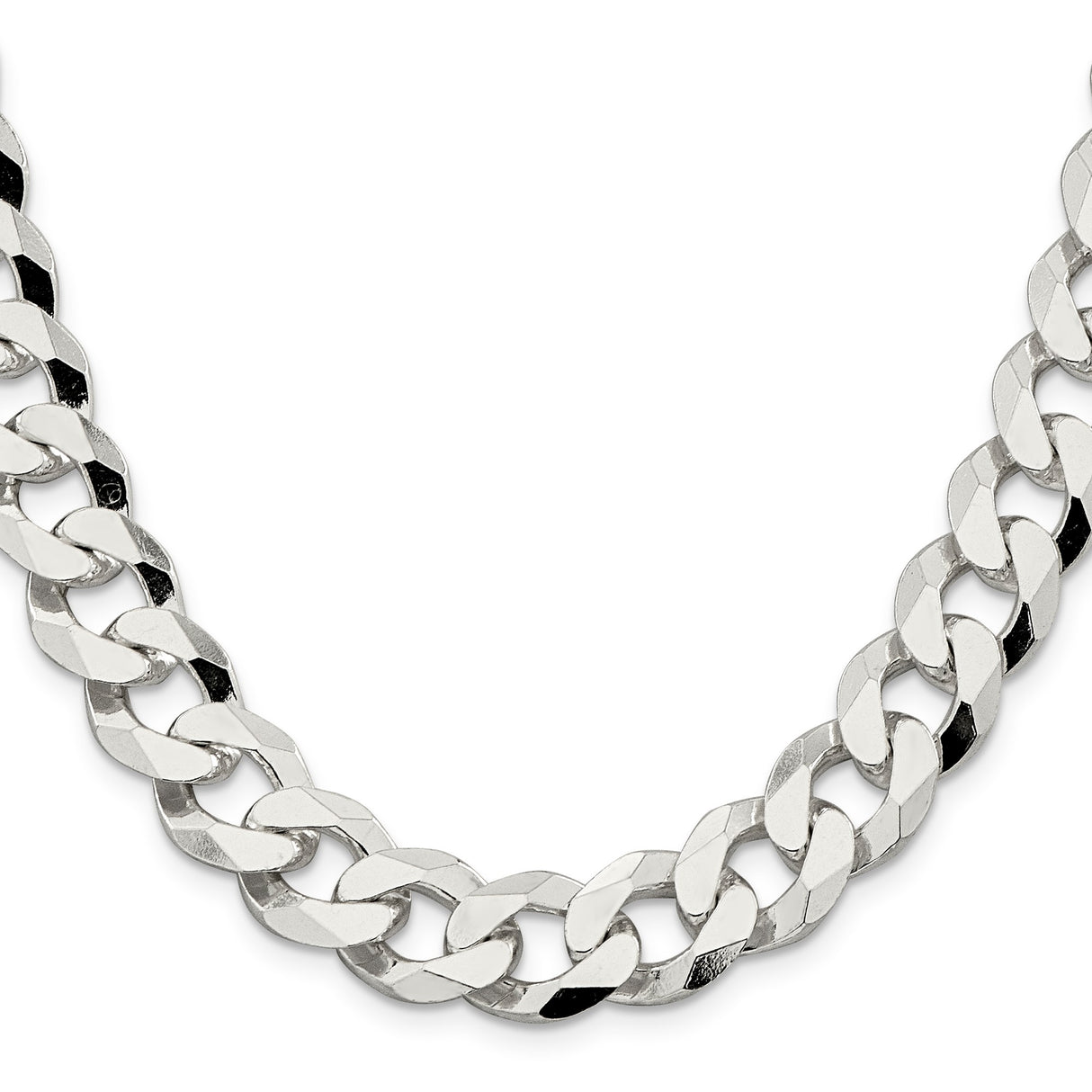 925 White Gold 14 mm Curb Chain Necklace, Polished