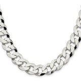 925 White Gold 14 mm Curb Chain Necklace, Polished