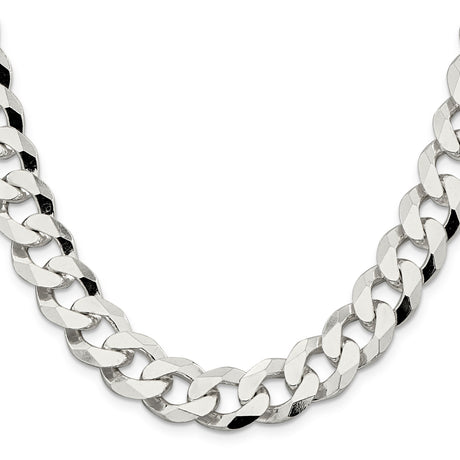 925 White Gold 14 mm Curb Chain Necklace, Polished