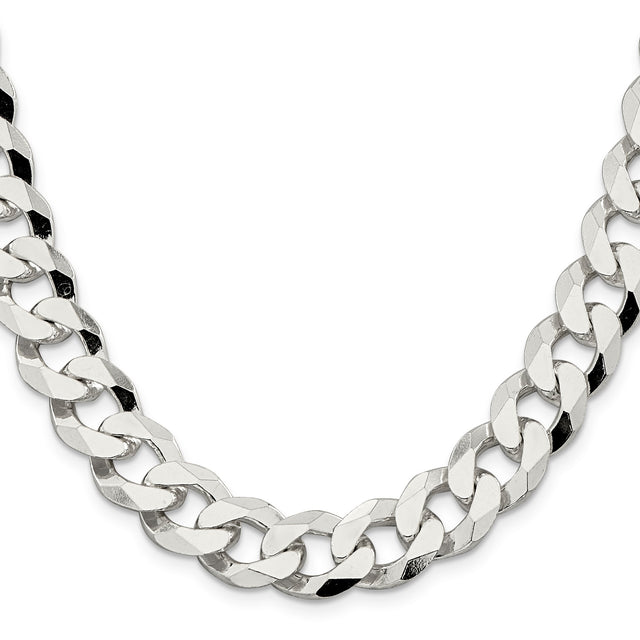925 White Gold 14 mm Curb Chain Necklace, Polished
