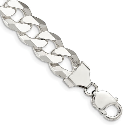 925 White Gold 14 mm Curb Chain Bracelet, Polished shown for scale