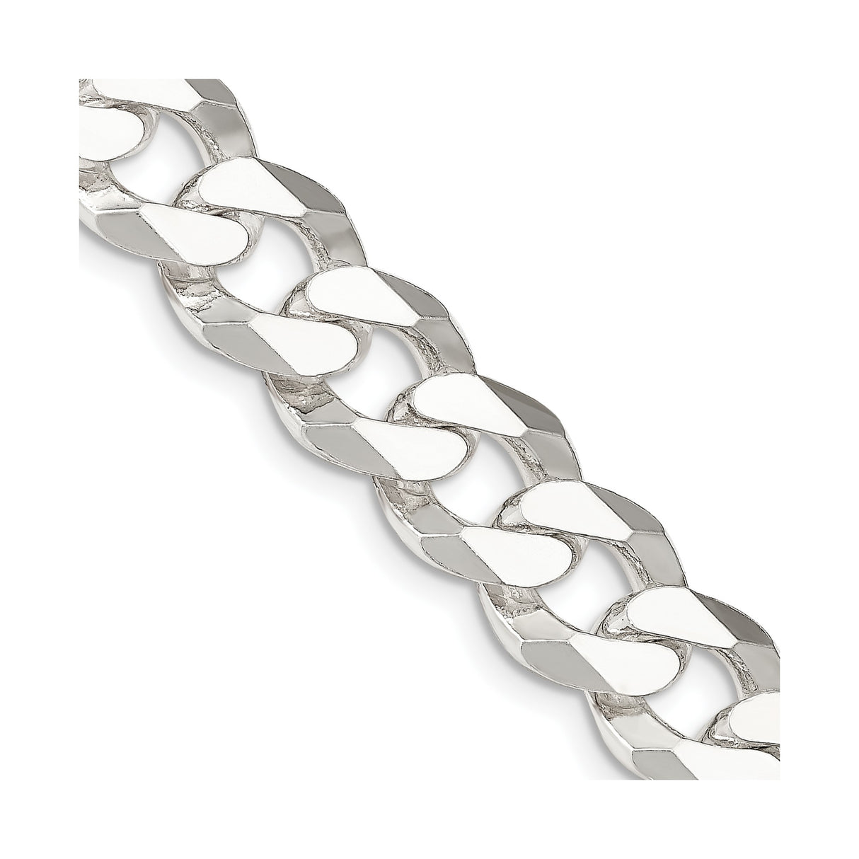 925 White Gold 14 mm Curb Chain Necklace, Polished detail view