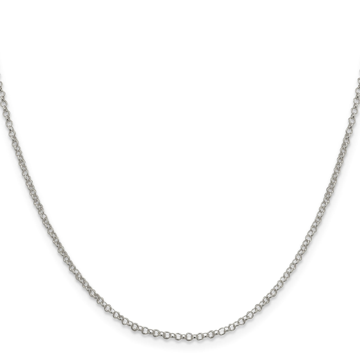 925 White Gold 2 mm Polished Chain Necklace, Solid
