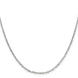 925 White Gold 2 mm Polished Chain Necklace, Solid