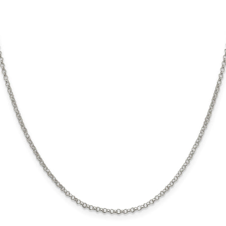 925 White Gold 2 mm Polished Chain Necklace, Solid
