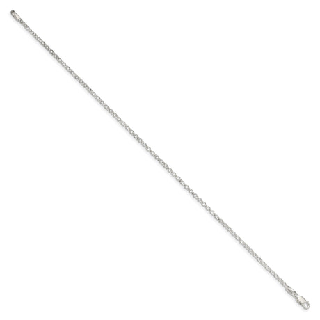 925 White Gold 2 mm Polished Chain Anklet, Solid