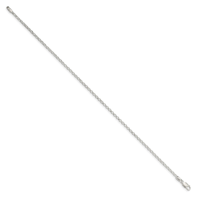 925 White Gold 2 mm Polished Chain Anklet, Solid