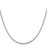 925 White Gold 2 mm Rope Chain Necklace, Polished
