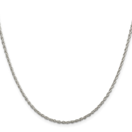 925 White Gold 2 mm Rope Chain Necklace, Polished