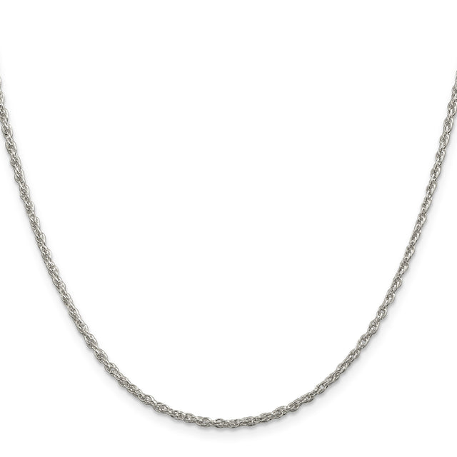 925 White Gold 2 mm Rope Chain Necklace, Polished