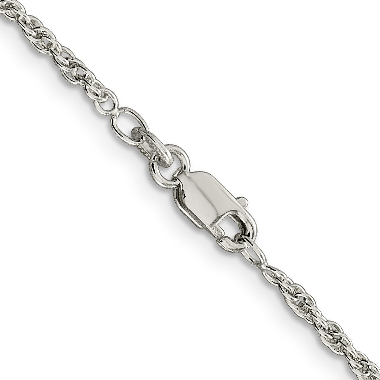 925 White Gold 2 mm Rope Chain Necklace, Polished alternate angle