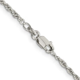 925 White Gold 2 mm Rope Chain Necklace, Polished alternate angle