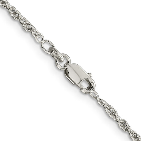 925 White Gold 2 mm Rope Chain Necklace, Polished alternate angle