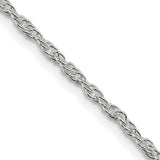 925 White Gold 2 mm Rope Chain Necklace, Polished detail view