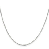 925 White Gold 1.5 mm Polished Chain Necklace, Solid