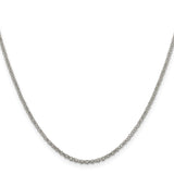 925 White Gold 2 mm Polished Chain Necklace, Solid