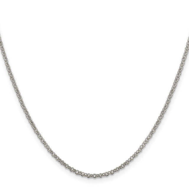 925 White Gold 2 mm Polished Chain Necklace, Solid