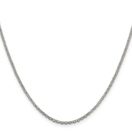 925 White Gold 2 mm Polished Chain Necklace, Solid