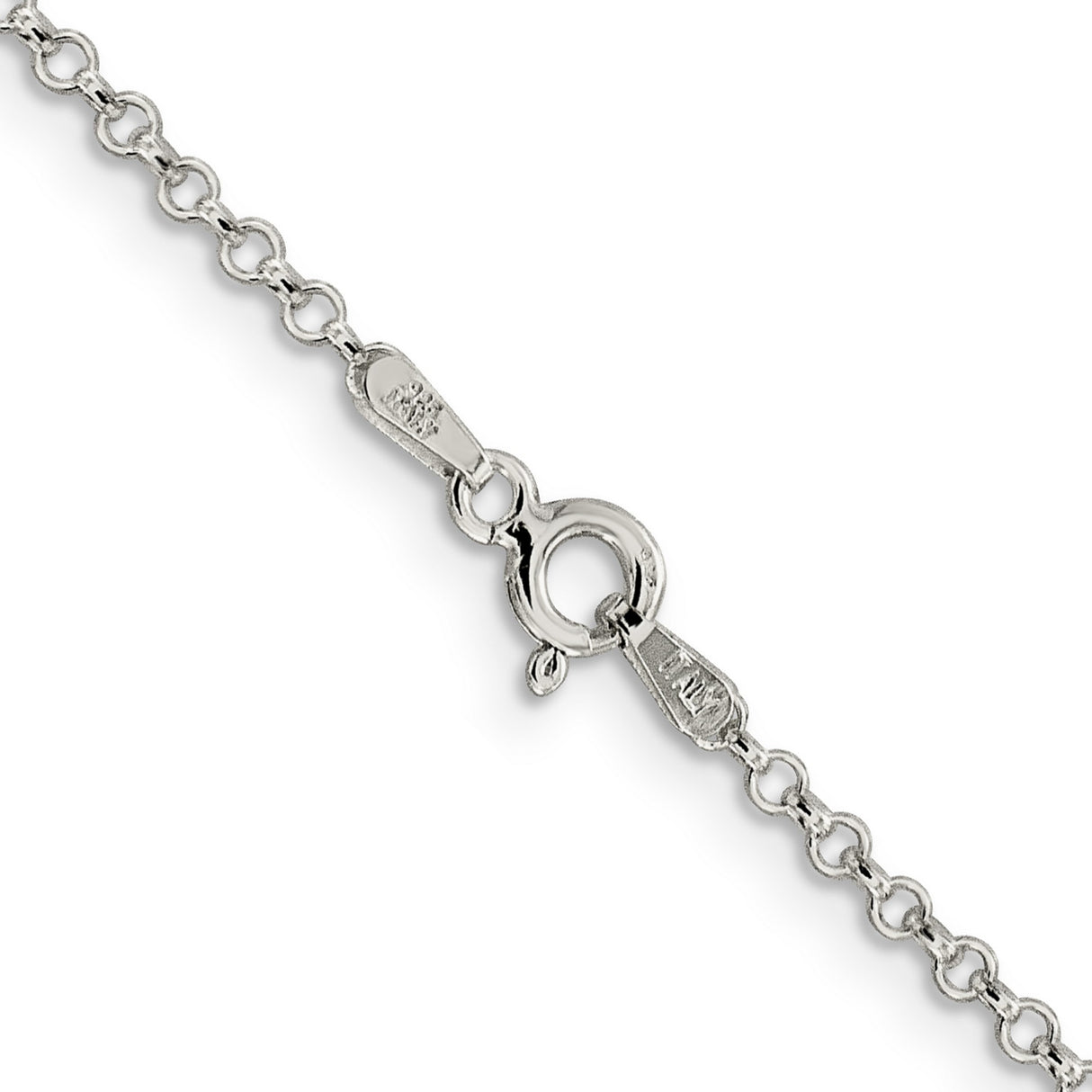 925 White Gold 2 mm Polished Chain Necklace, Solid alternate angle
