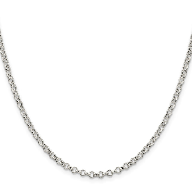925 White Gold 3 mm Polished Chain Necklace