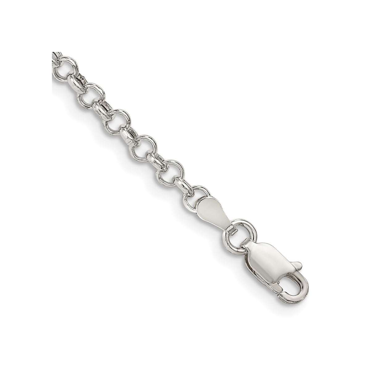 925 White Gold 3 mm Polished Chain Bracelet shown for scale