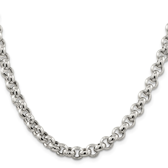 925 White Gold 7.75 mm Polished Chain Necklace