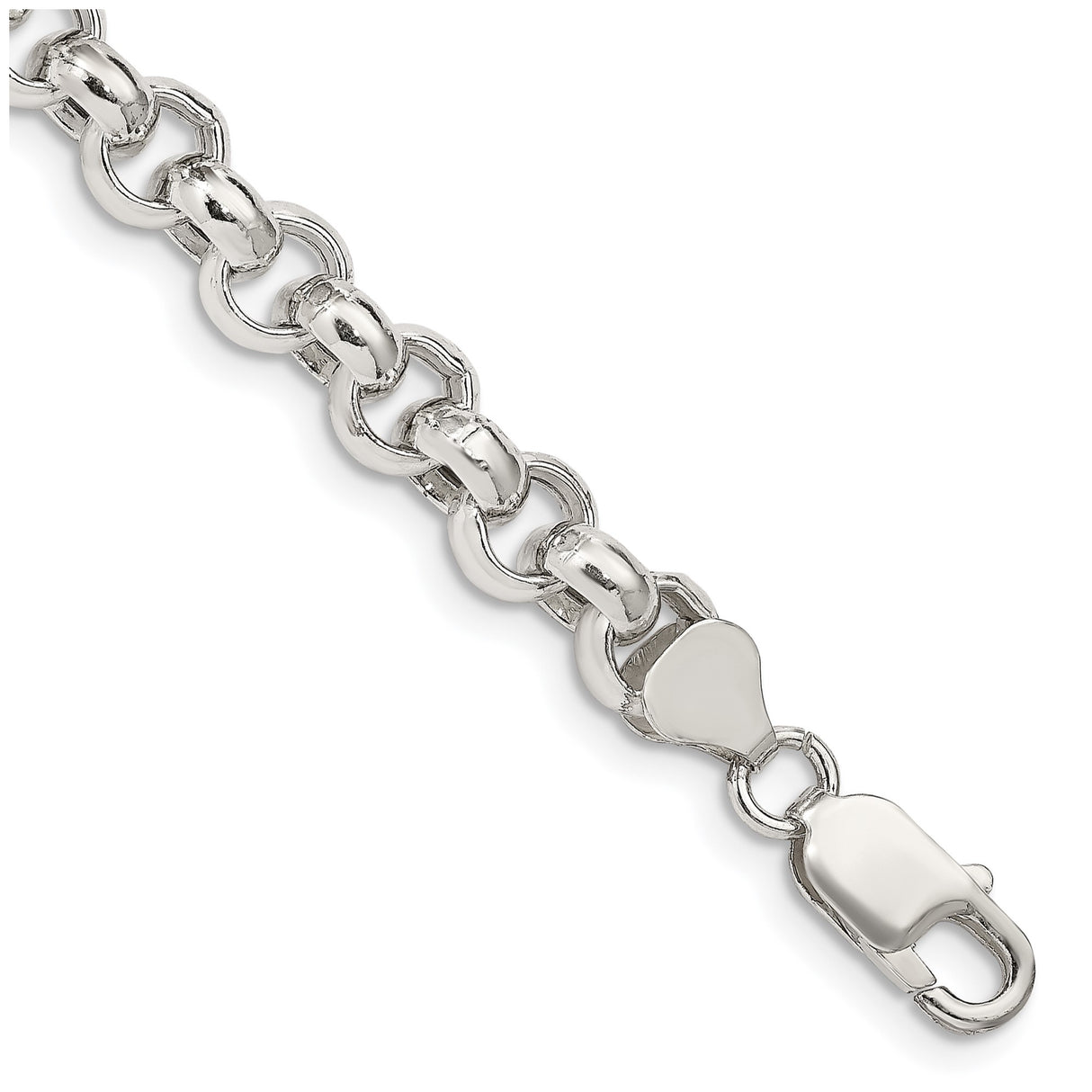 925 White Gold 7.75 mm Polished Chain Bracelet shown for scale